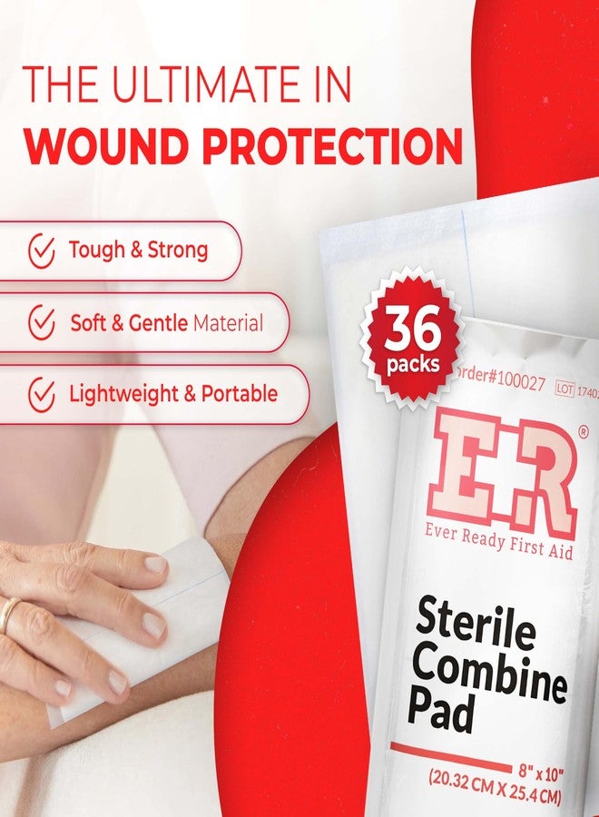 Ever Ready First Aid Sterile 8" x 10" Combine (ABD) Pads – Highly Absorbent Design for Large Wounds, Individually Wrapped for Easy Use, Ideal for First Aid Kits and Emergency Response – 36 Count - Image 2